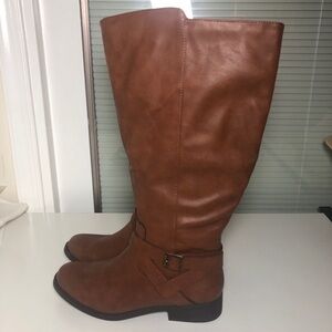 Style & Co Wide Calf Vegan Boots SIZE 9 Brown Equestrian Riding Western Boho